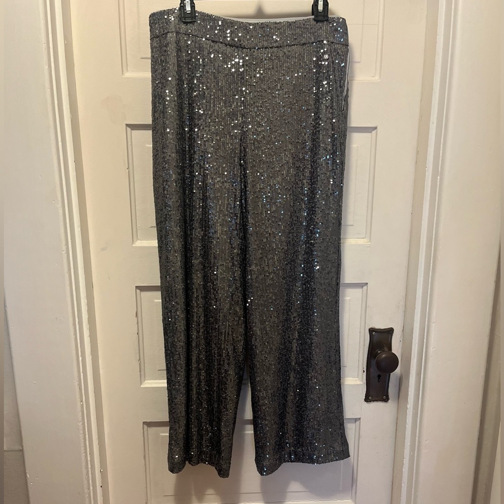 LOFT Silver Sequin Wide Leg Pants